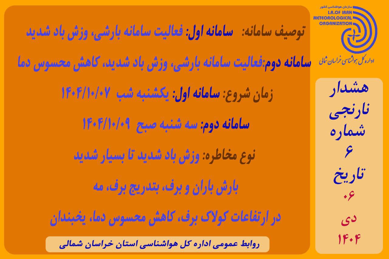 سامانه سرد بارشی سه‌شنبه شب وارد خراسان شمالی می‌شود