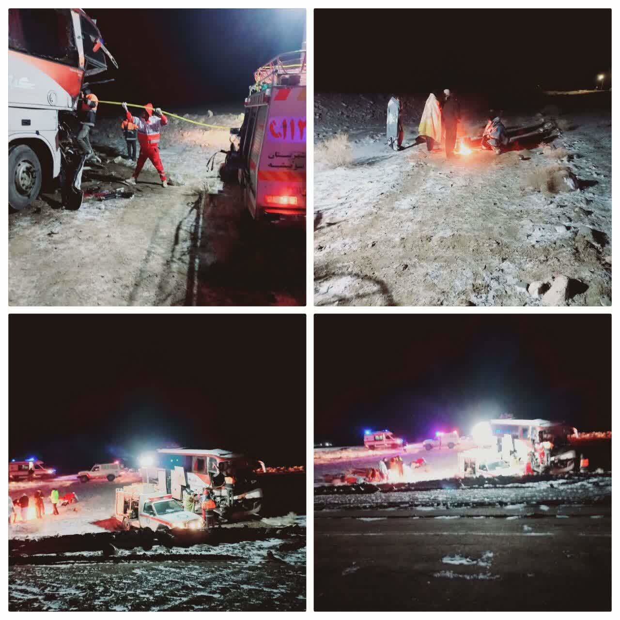 برخورد اتوبوس مسافربری با کامیون در محور سربیشه_نهبندان