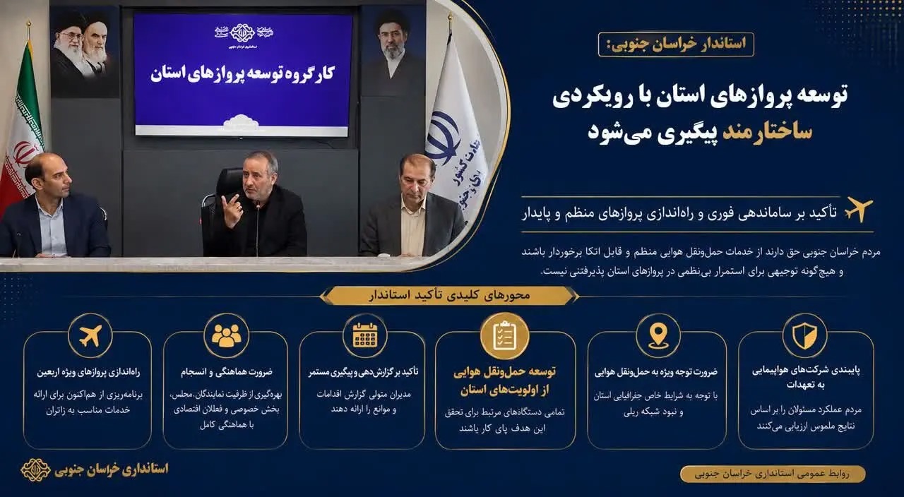 📑توسعه پروازهای خراسان جنوبی با رویکردی ساختارمند پیگیری می شود