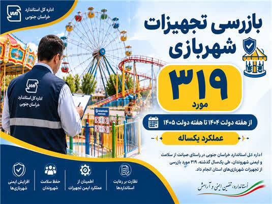 انجام بیش از ۳۰۰ بازرسی برای ارتقای ایمنی تجهیزات شهربازی‌های خراسان جنوبی