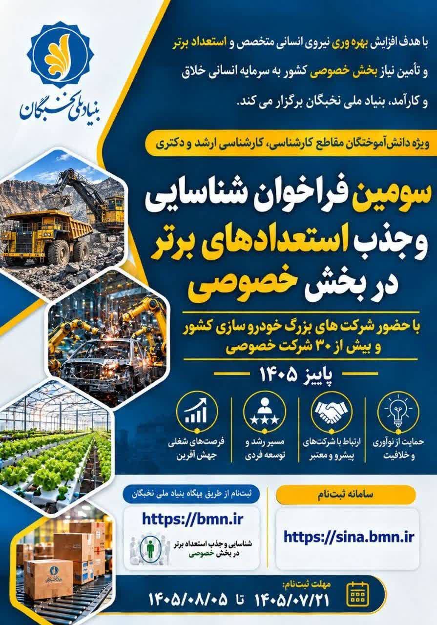آغاز سومین فراخوان شناسایی و جذب استعداد‌های برتر در بخش خصوصی